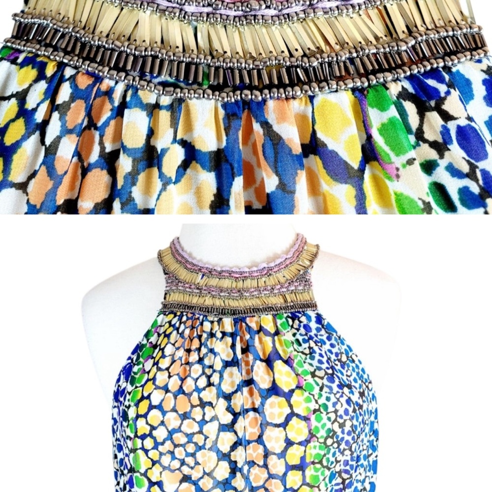 HD in Paris by Anthropologie Myacamas beaded halter maxi dress Blue & gold multi - Picture 4 of 10